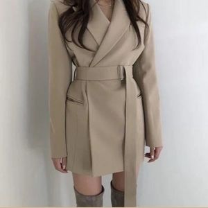 Korean Style Sintched Buckle Belted Blazer